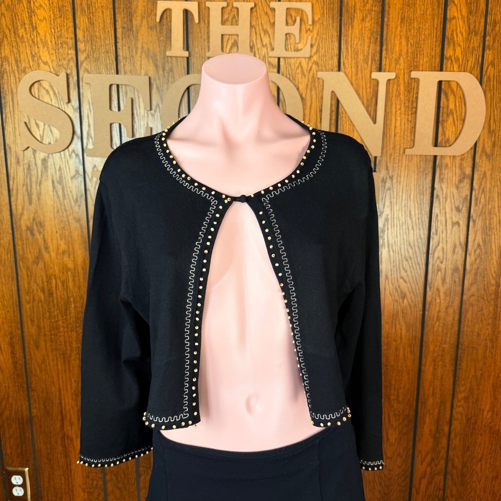 Black Whimsigoth Beaded Cropped Cardigan Cable & Gauge Women XL Silk Blend Boho